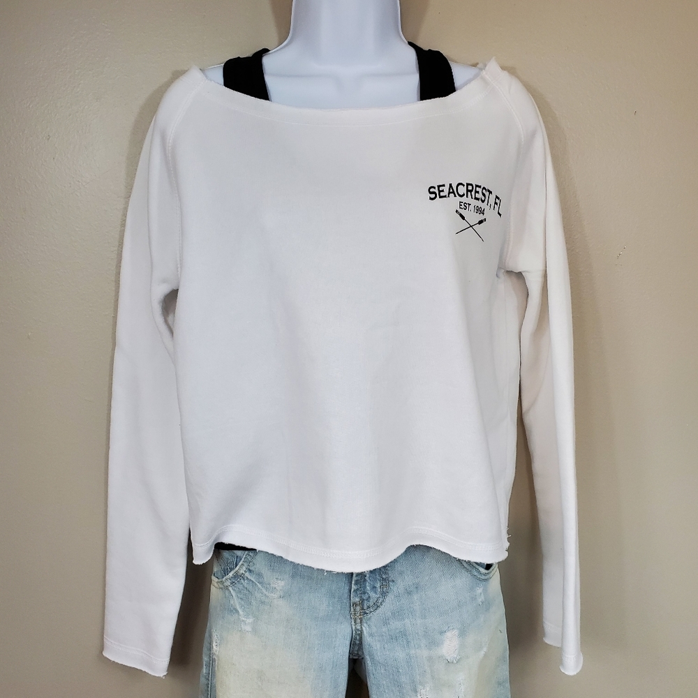 B Split Seacrest, FL Women's Wide Neck White Lightweight Weight Sweatshi…